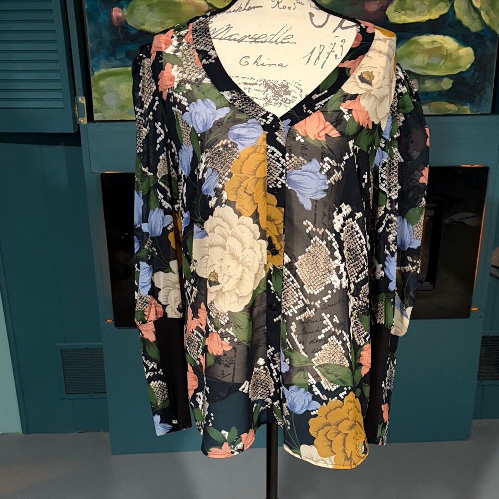 CAbi Floral Blouse - Black, Yellow, Blue, Cream, Pink